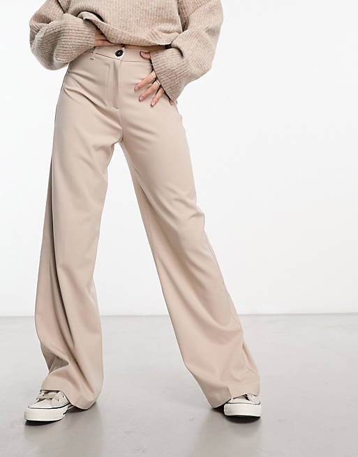 Femme Pantalons & Leggings | Bershka - Pantalon large habillé coupe dad - Champignon - THL4737